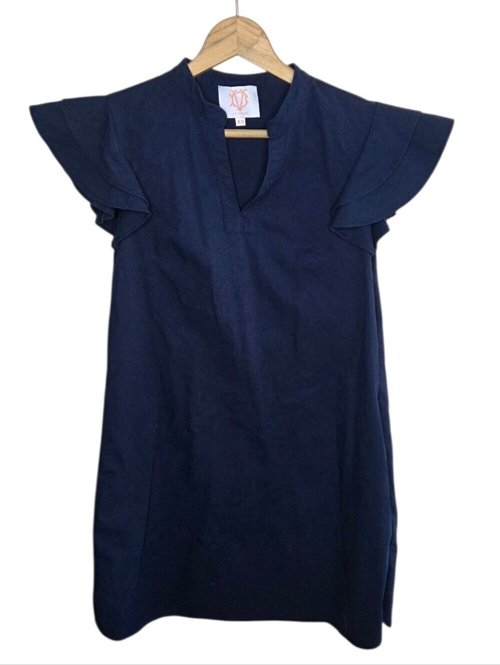 Victoria Dunn VD Lounge Dark Navy Blue Shift Mini Dress Flutter Sleeves Size XS